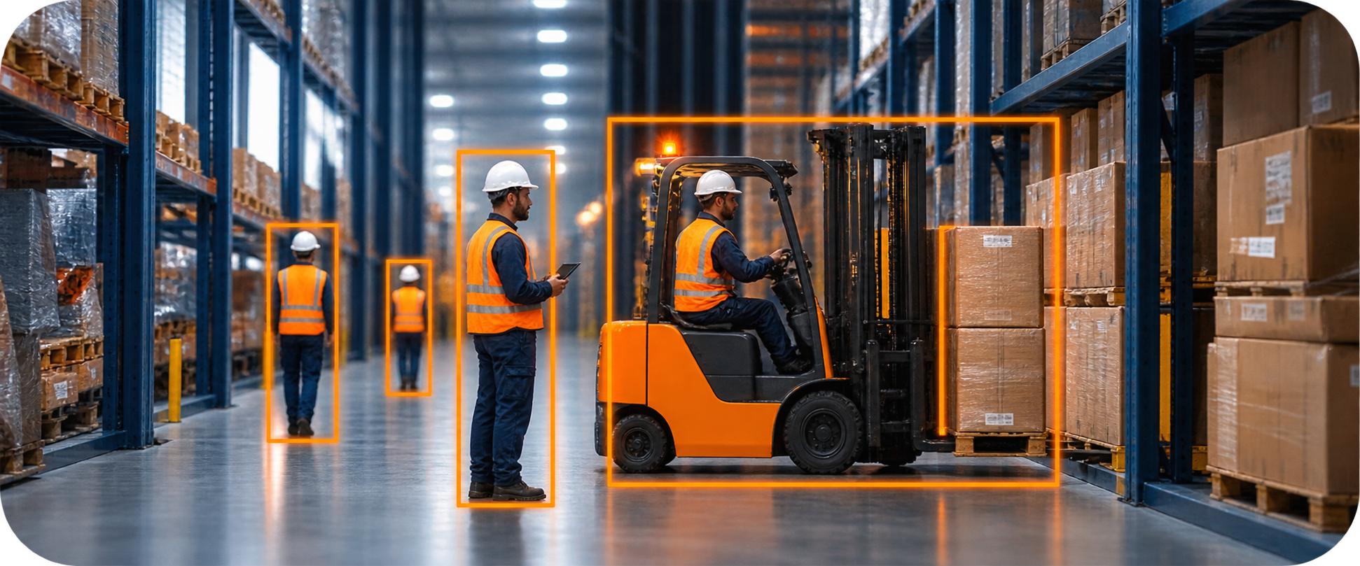 Cameras detecting people and a forklift