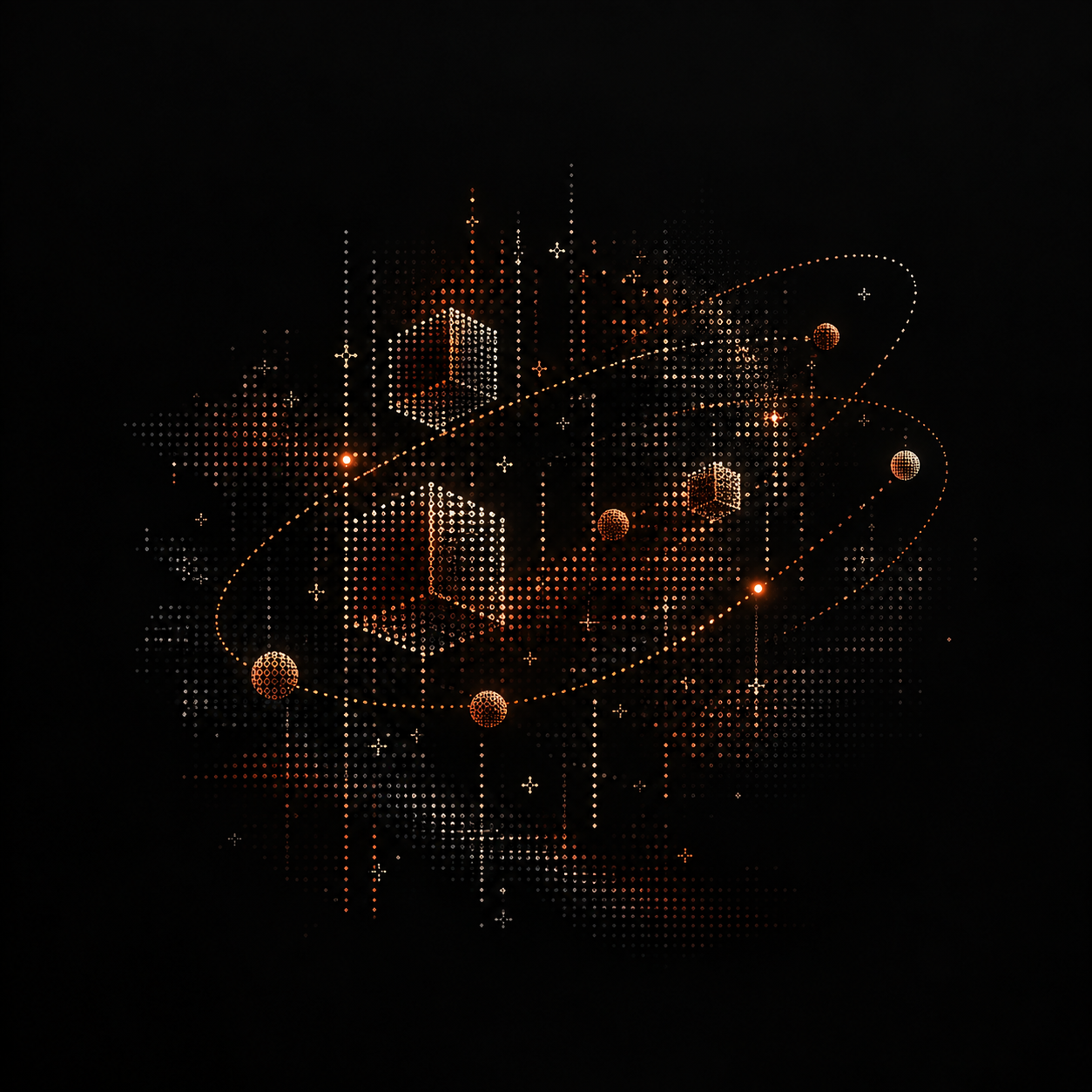 Connected data cubes orbiting on a dark field