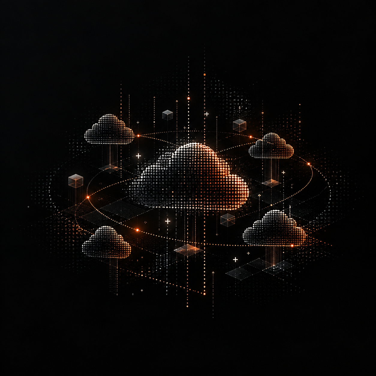 Network of dotted clouds connected by light