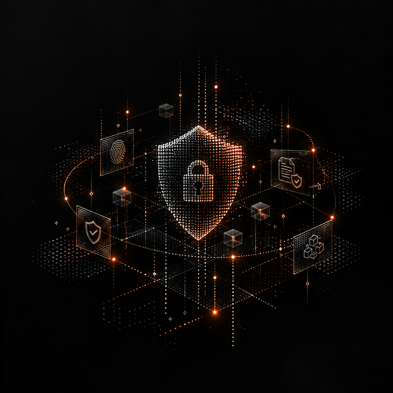 Shield and lock formed from points of light