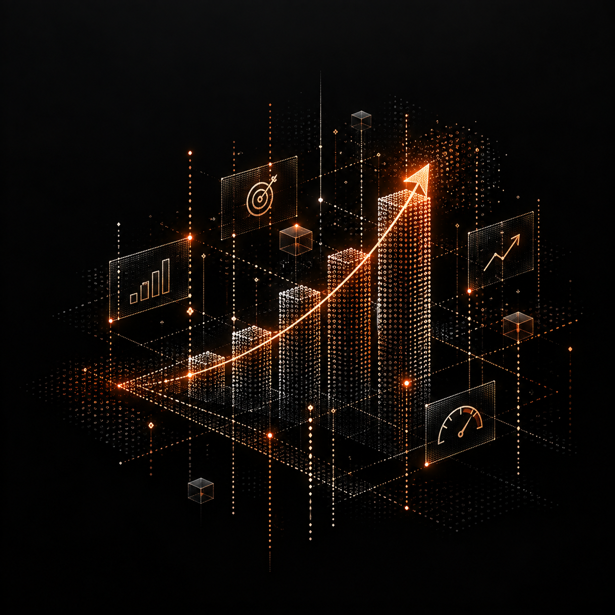 Rising chart built from glowing points