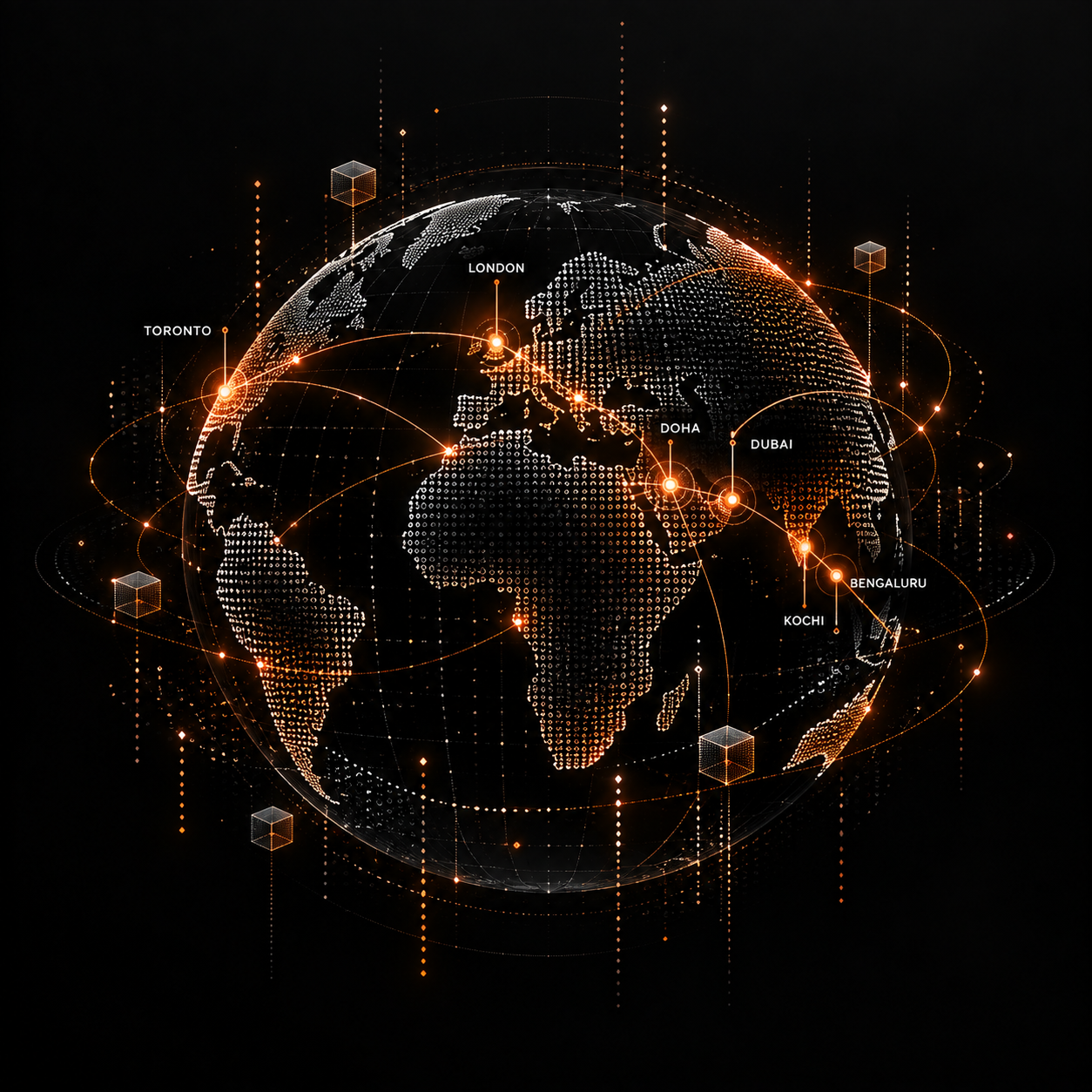 Globe marked with CloudNate delivery cities