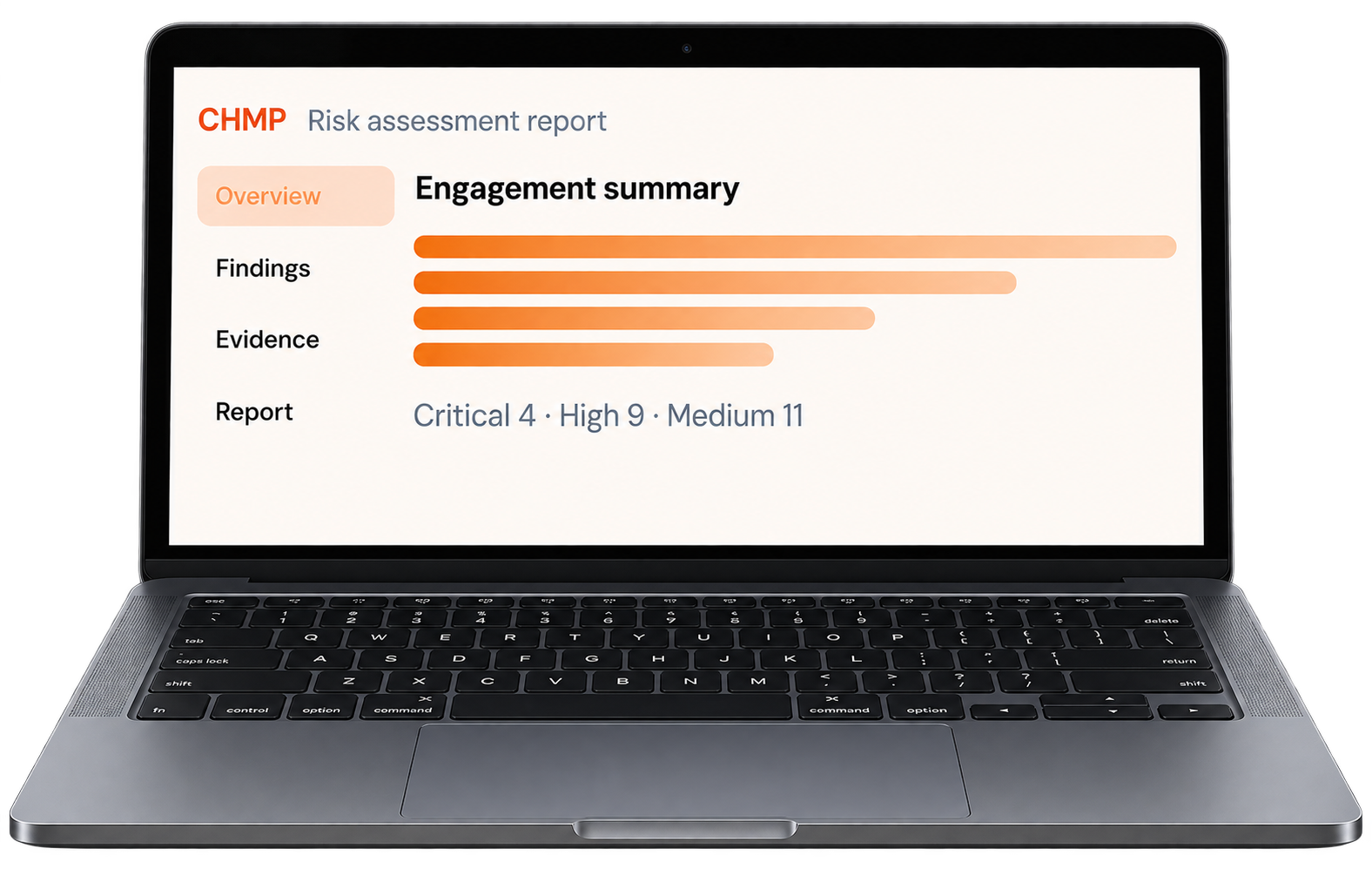CHMP risk assessment report on a laptop