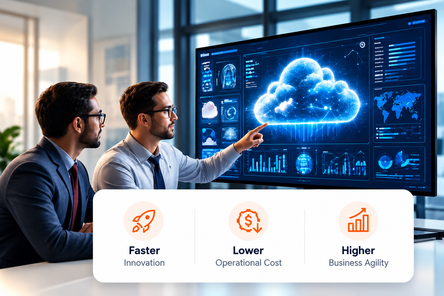 Team reviewing a cloud operations dashboard