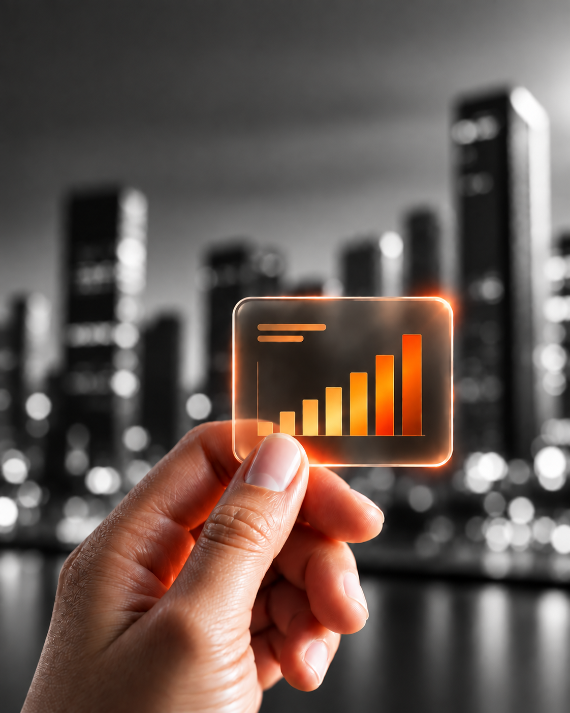Hand holding a glowing business chart