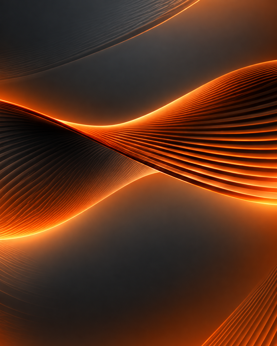 Flowing orange light ribbons