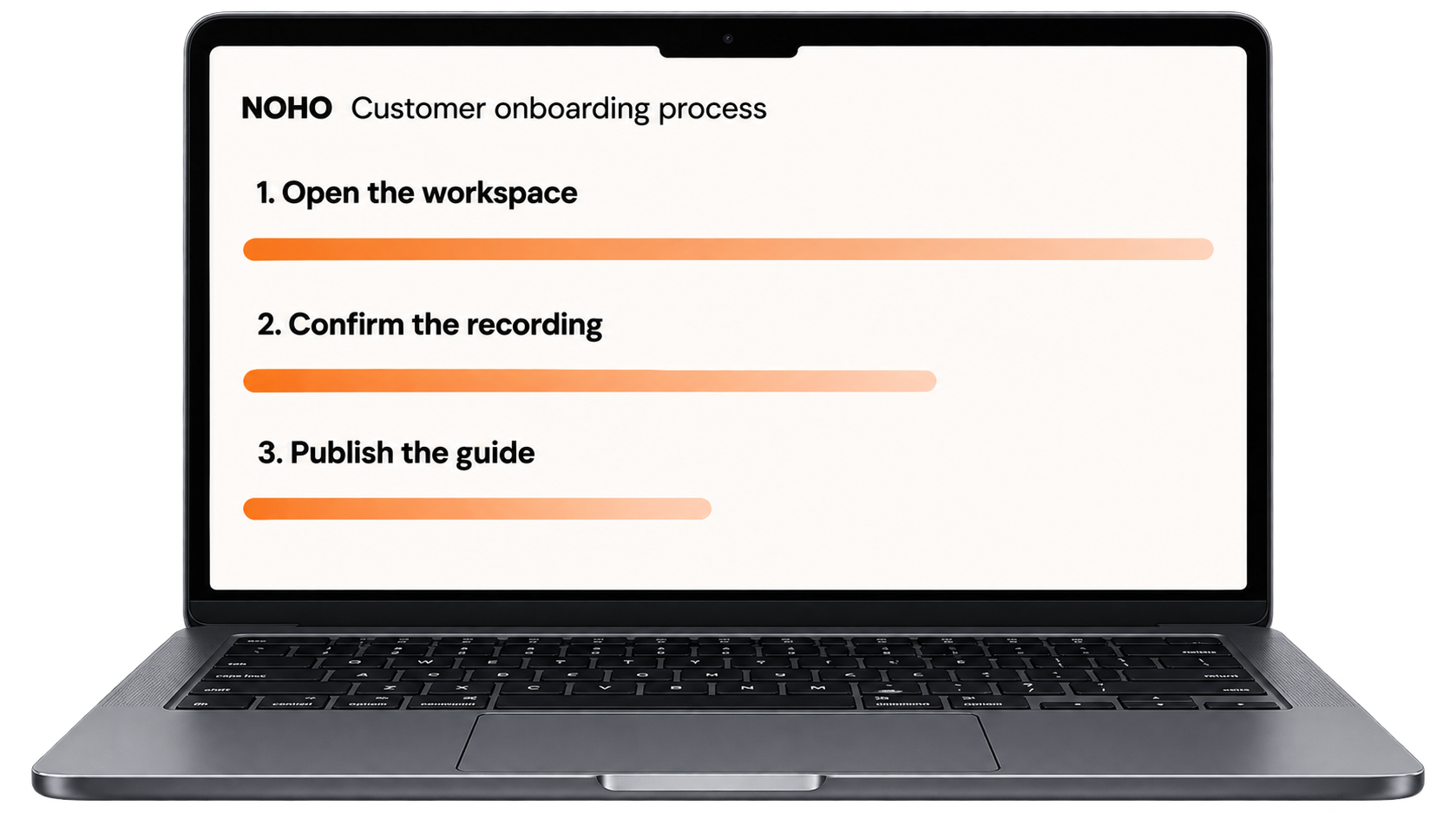 NOHO customer onboarding guide on a laptop