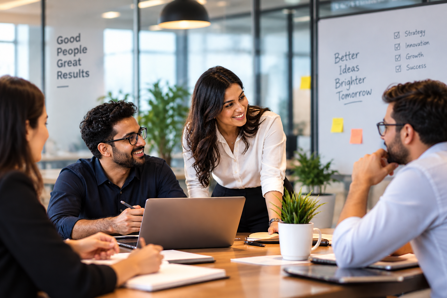 Team collaborating in a modern workspace